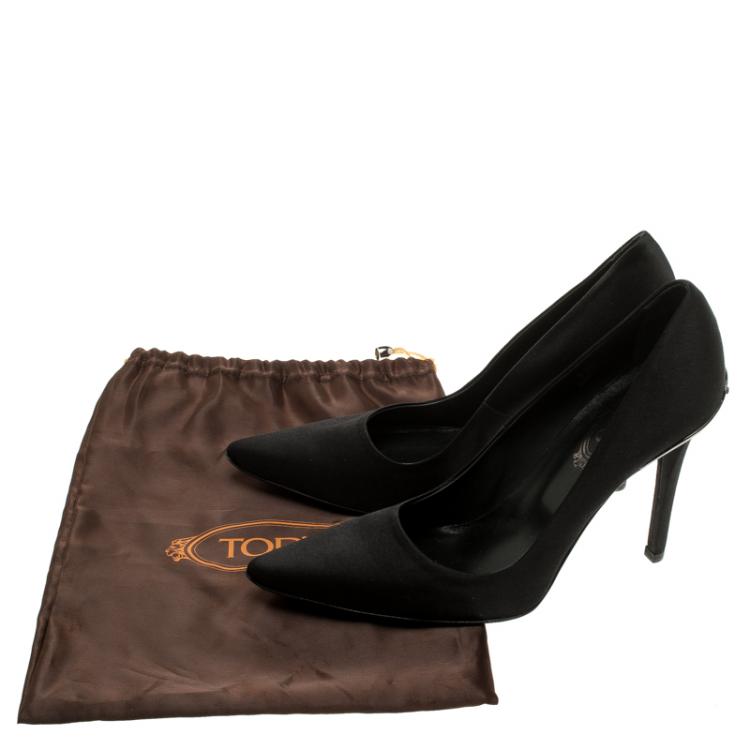 Pre Owned Tod's Black Satin Pointed Toe Pumps Size 39.5