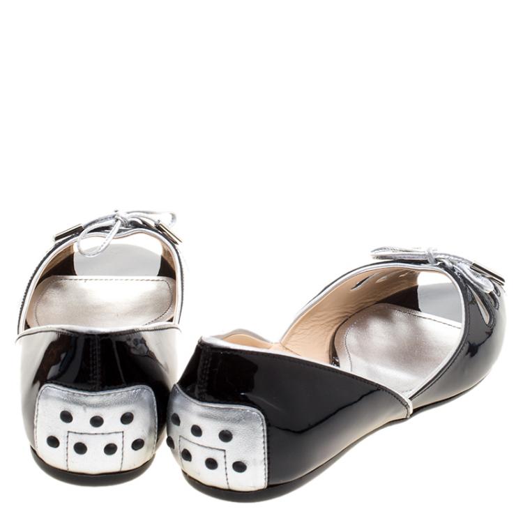 Pre Owned Tod's Black Patent Leather Peep Toe Ballet Flats Size 40.5