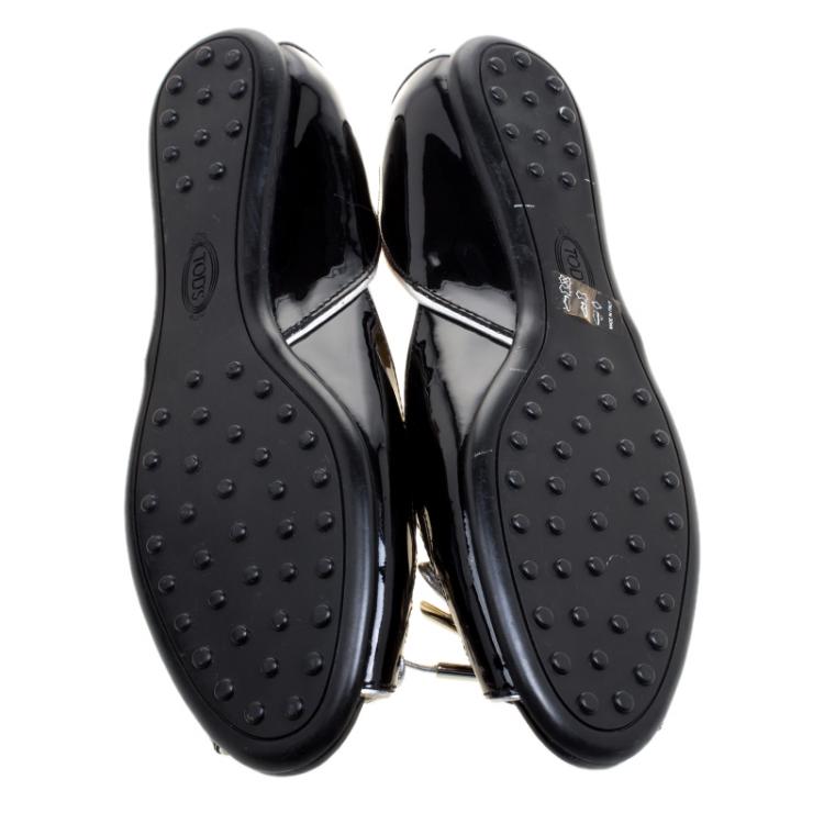 Pre Owned Tod's Black Patent Leather Peep Toe Ballet Flats Size 40.5