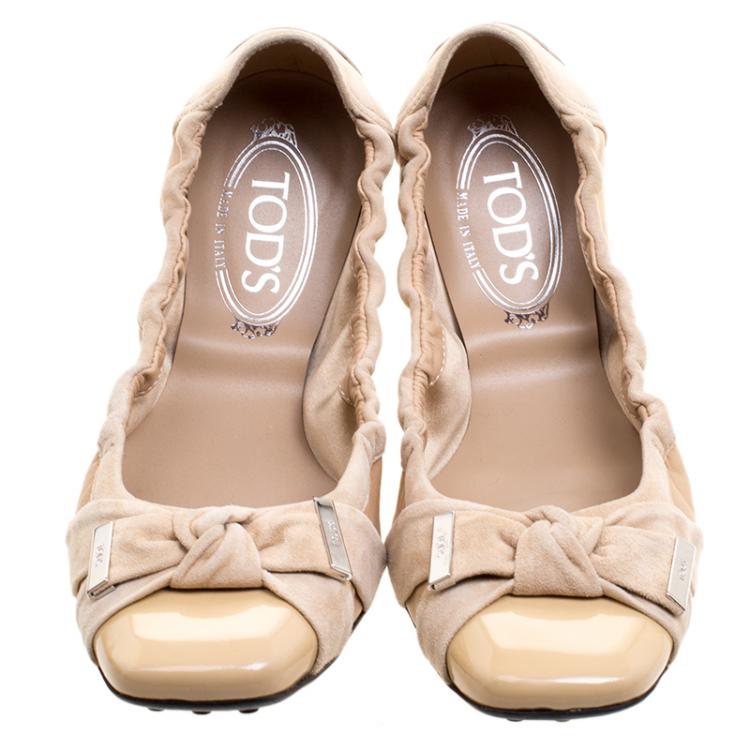 Pre Owned Tod's Beige Patent/Suede and Leather Ballet Flats Size 40.5