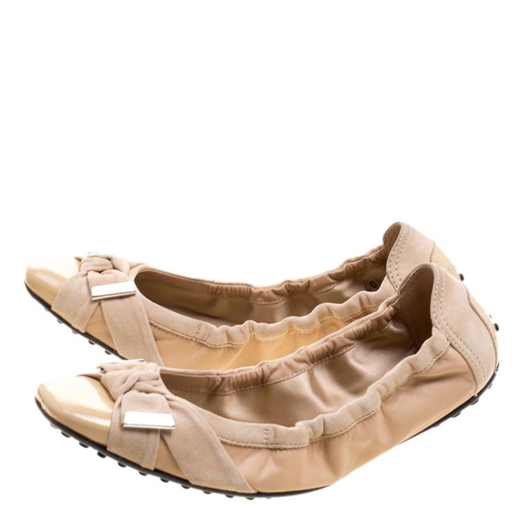 Pre Owned Tod's Beige Patent/Suede and Leather Ballet Flats Size 40.5