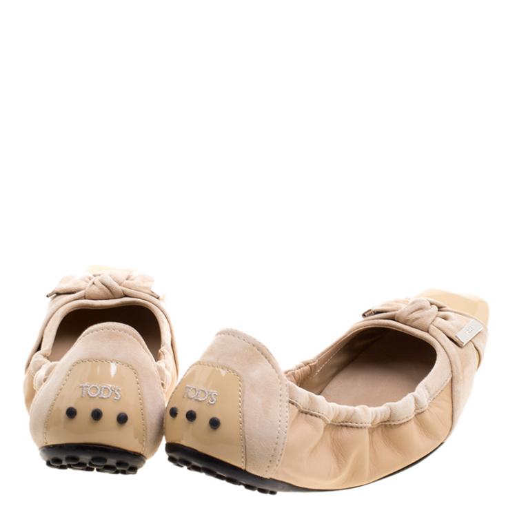Pre Owned Tod's Beige Patent/Suede and Leather Ballet Flats Size 40.5