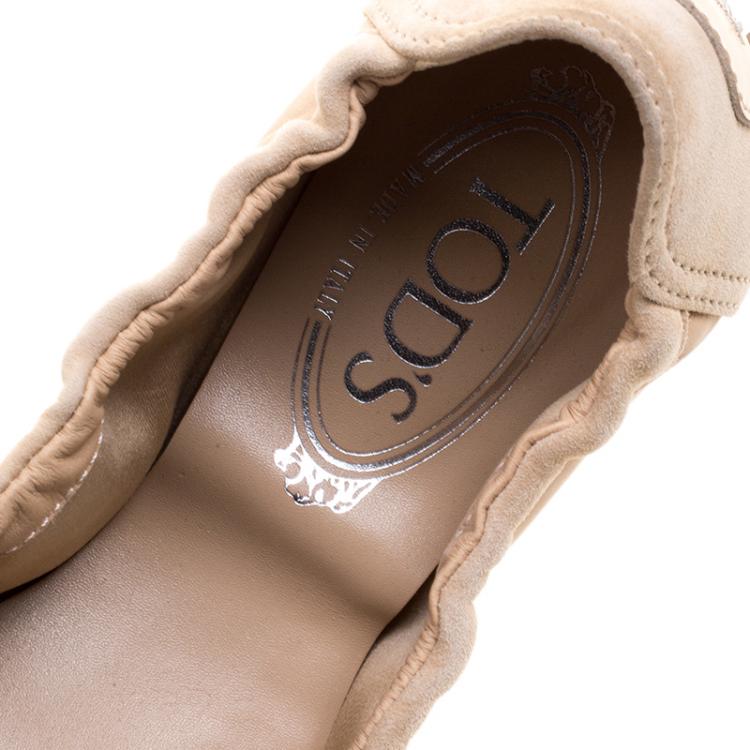 Pre Owned Tod's Beige Patent/Suede and Leather Ballet Flats Size 40.5