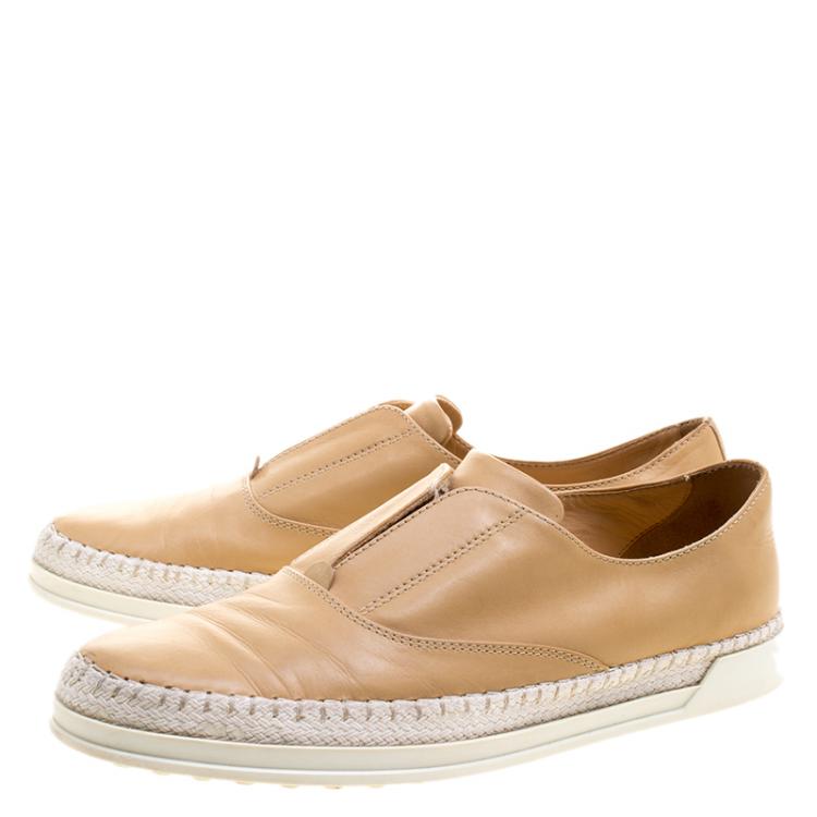 Pre Owned Tod's Light Brown Leather Francesina Slip On Espadrille Sneakers Size 37.5