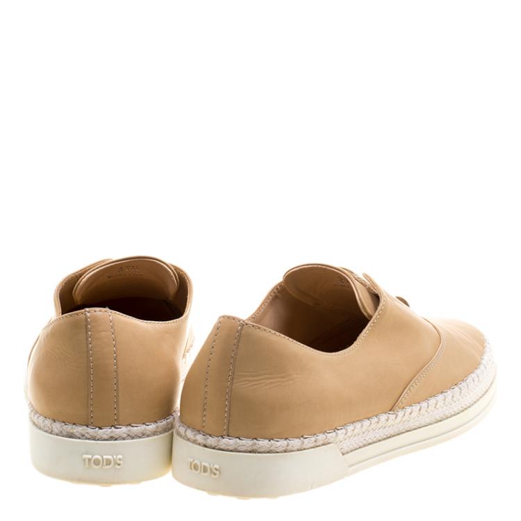Pre Owned Tod's Light Brown Leather Francesina Slip On Espadrille Sneakers Size 37.5