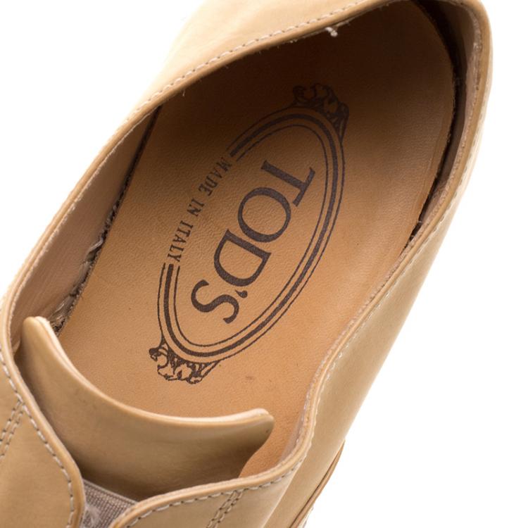 Pre Owned Tod's Light Brown Leather Francesina Slip On Espadrille Sneakers Size 37.5