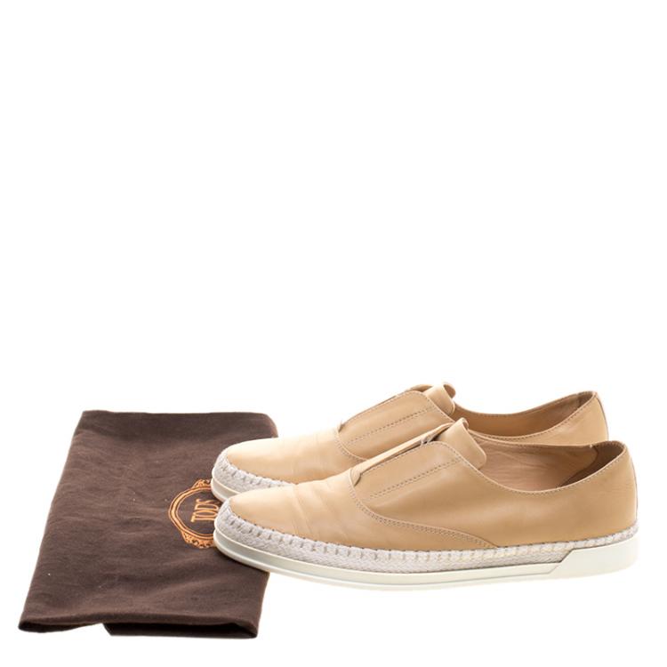 Pre Owned Tod's Light Brown Leather Francesina Slip On Espadrille Sneakers Size 37.5