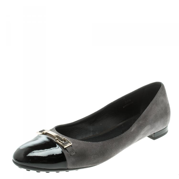Pre Owned Tod’s Two Tone Suede Buckle Detail Ballet Flats Size 39.5