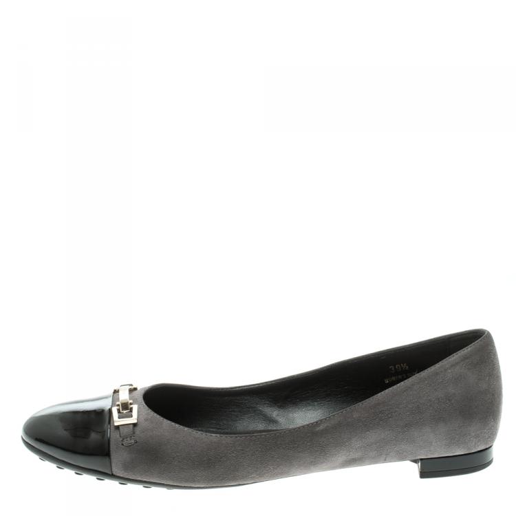 Pre Owned Tod’s Two Tone Suede Buckle Detail Ballet Flats Size 39.5