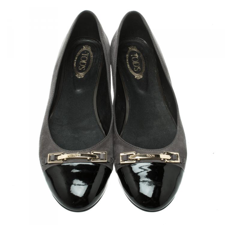 Pre Owned Tod’s Two Tone Suede Buckle Detail Ballet Flats Size 39.5