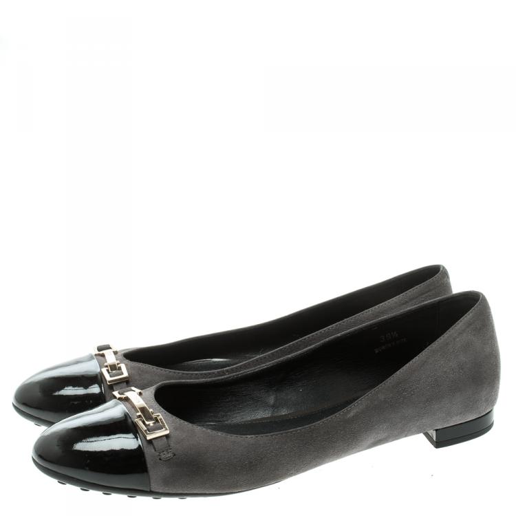Pre Owned Tod’s Two Tone Suede Buckle Detail Ballet Flats Size 39.5