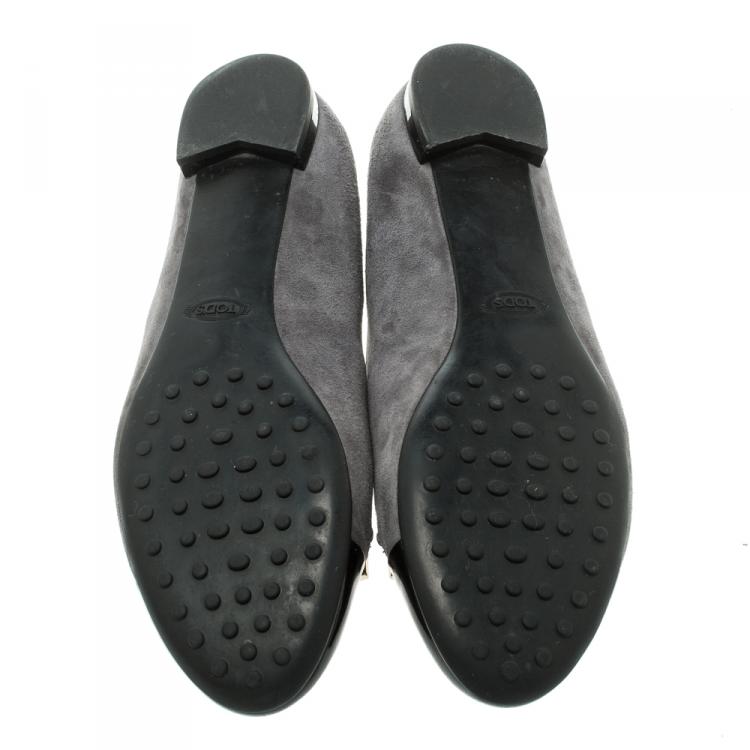 Pre Owned Tod’s Two Tone Suede Buckle Detail Ballet Flats Size 39.5