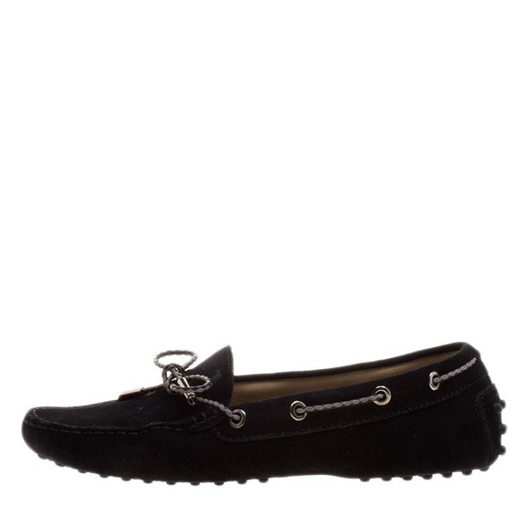 Pre Owned Tod's Black Suede Braided Bow Loafers Size 37.5