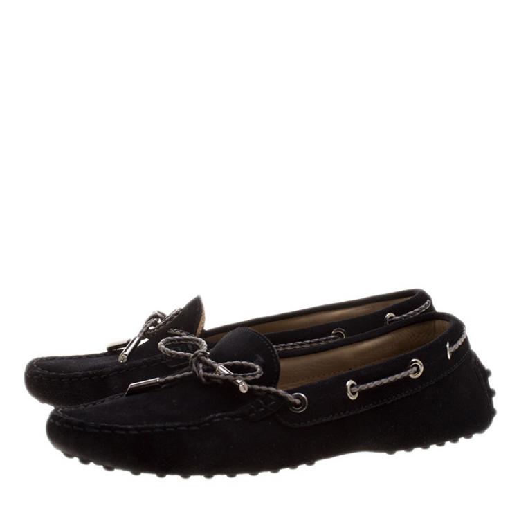 Pre Owned Tod's Black Suede Braided Bow Loafers Size 37.5