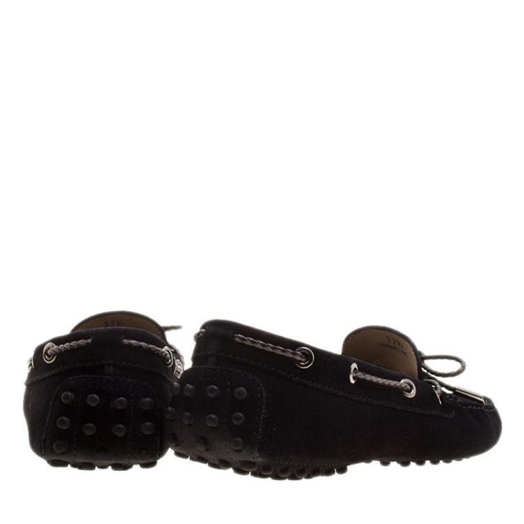 Pre Owned Tod's Black Suede Braided Bow Loafers Size 37.5