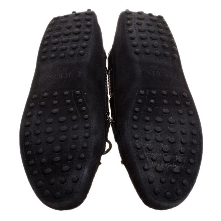 Pre Owned Tod's Black Suede Braided Bow Loafers Size 37.5