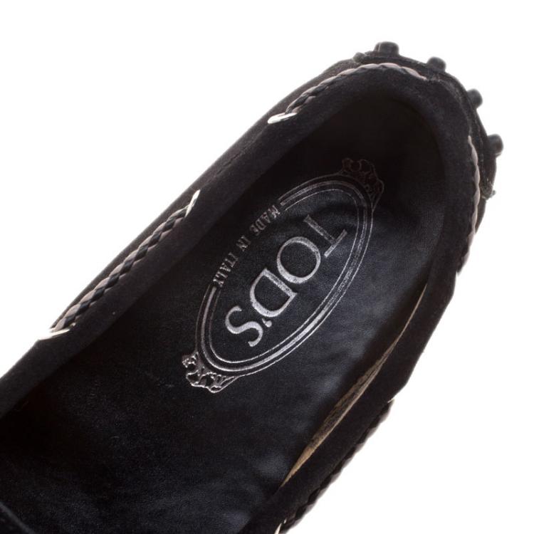 Pre Owned Tod's Black Suede Braided Bow Loafers Size 37.5