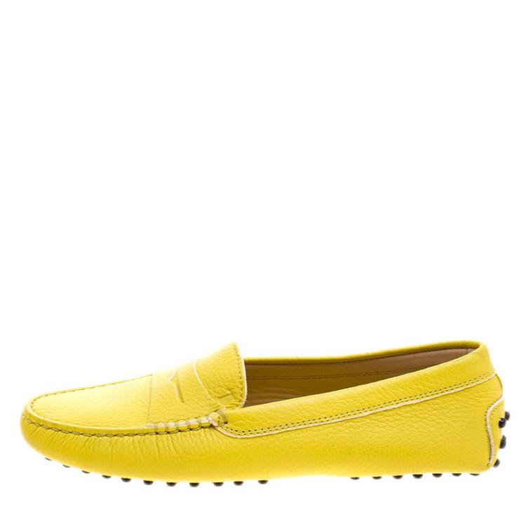 Pre Owned Tod's Yellow Leather Penny Loafers Size 37.5