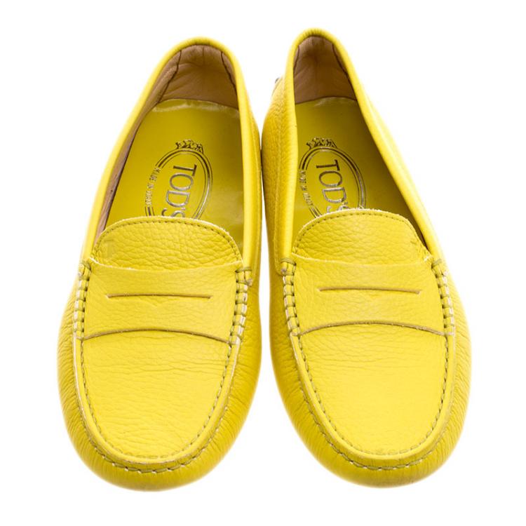 Pre Owned Tod's Yellow Leather Penny Loafers Size 37.5