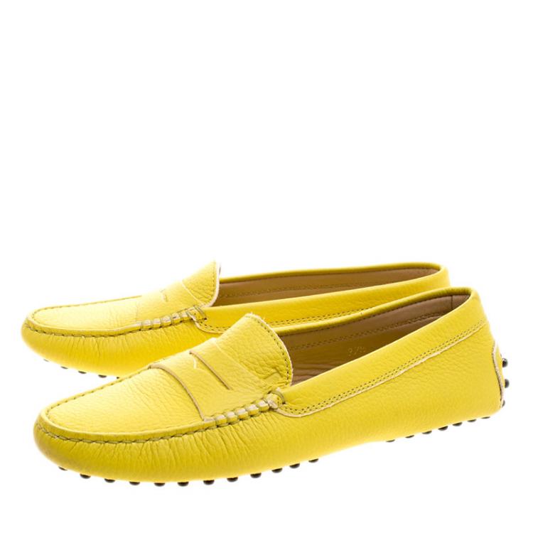 Pre Owned Tod's Yellow Leather Penny Loafers Size 37.5