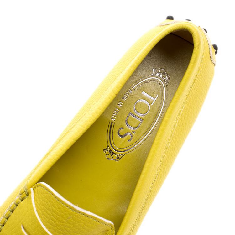 Pre Owned Tod's Yellow Leather Penny Loafers Size 37.5