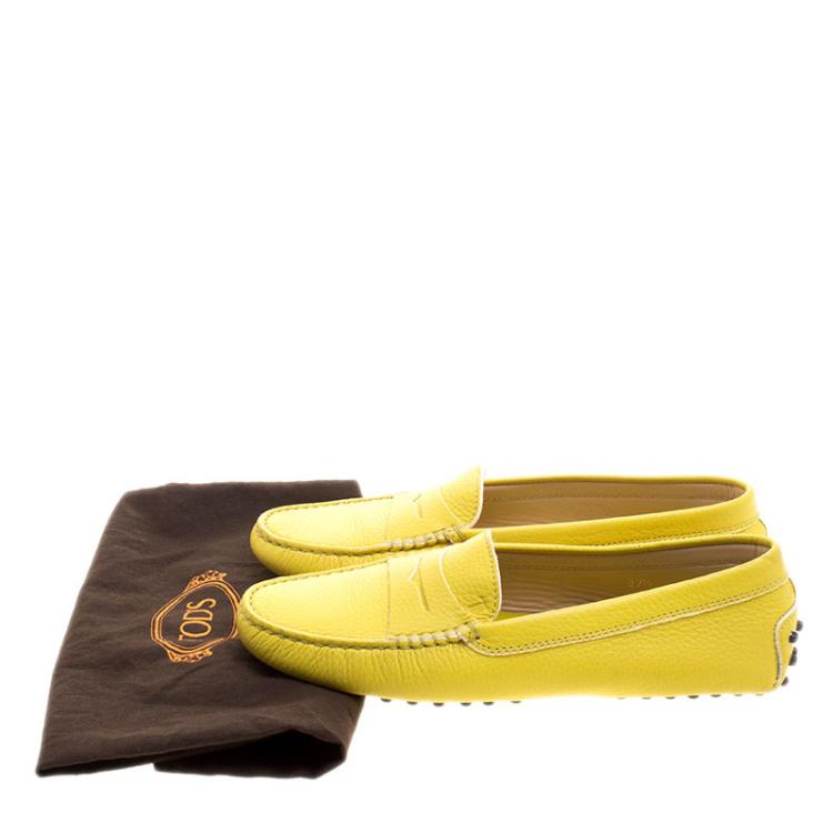 Pre Owned Tod's Yellow Leather Penny Loafers Size 37.5