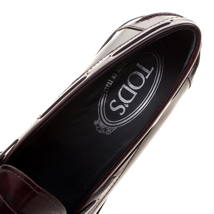 Pre Owned Tod's Maroon Leather Tassel Fringe Detail Loafers Size 37.5