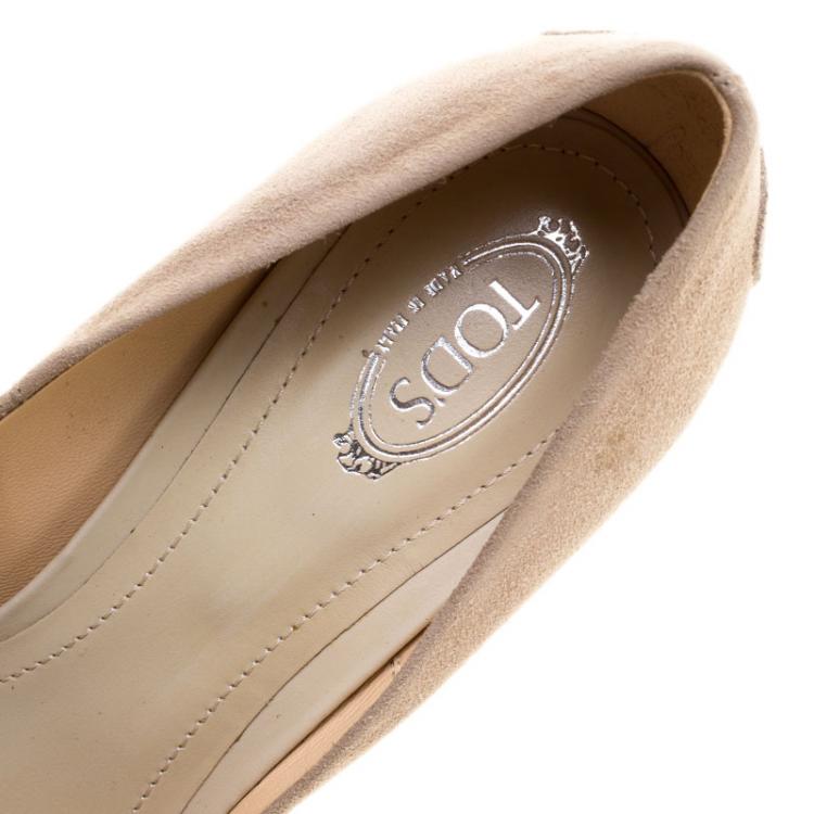 Pre Owned Tod's Beige Suede Buckle Peep Toe Pumps Size 39