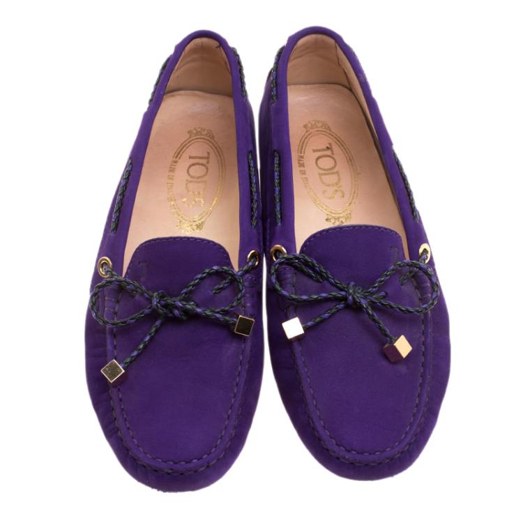 Pre Owned Tod’s Purple Suede Braided Bow Loafers Size 36.5