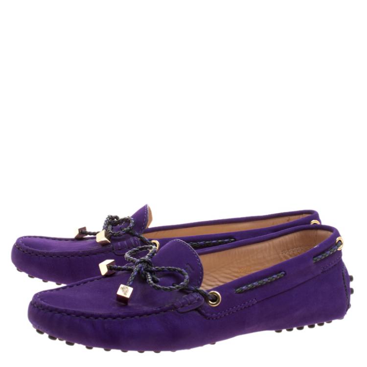 Pre Owned Tod’s Purple Suede Braided Bow Loafers Size 36.5
