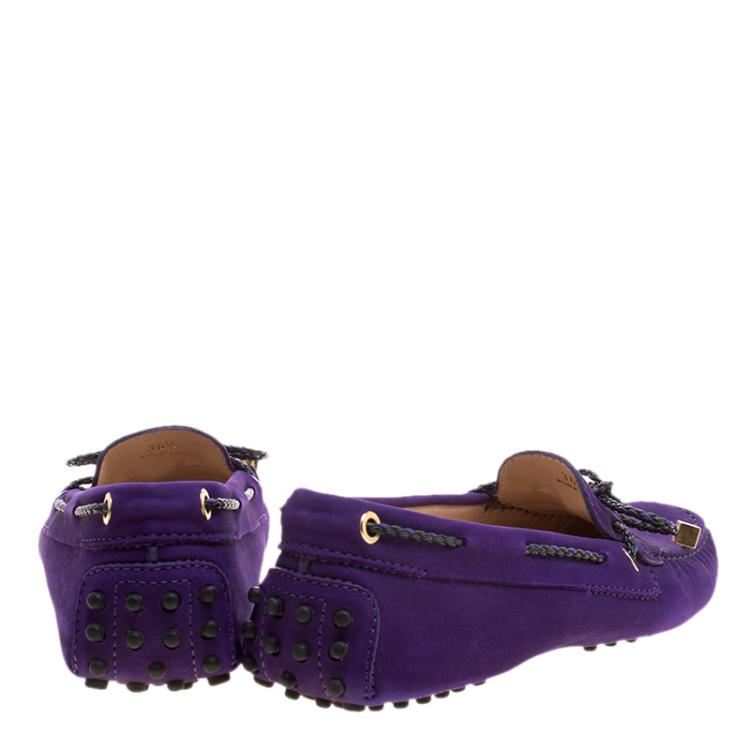 Pre Owned Tod’s Purple Suede Braided Bow Loafers Size 36.5