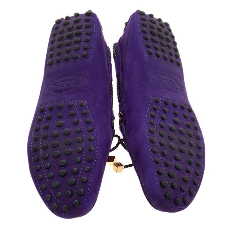 Pre Owned Tod’s Purple Suede Braided Bow Loafers Size 36.5
