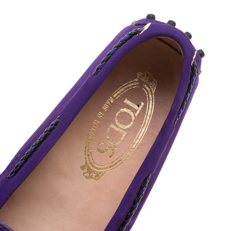 Pre Owned Tod’s Purple Suede Braided Bow Loafers Size 36.5