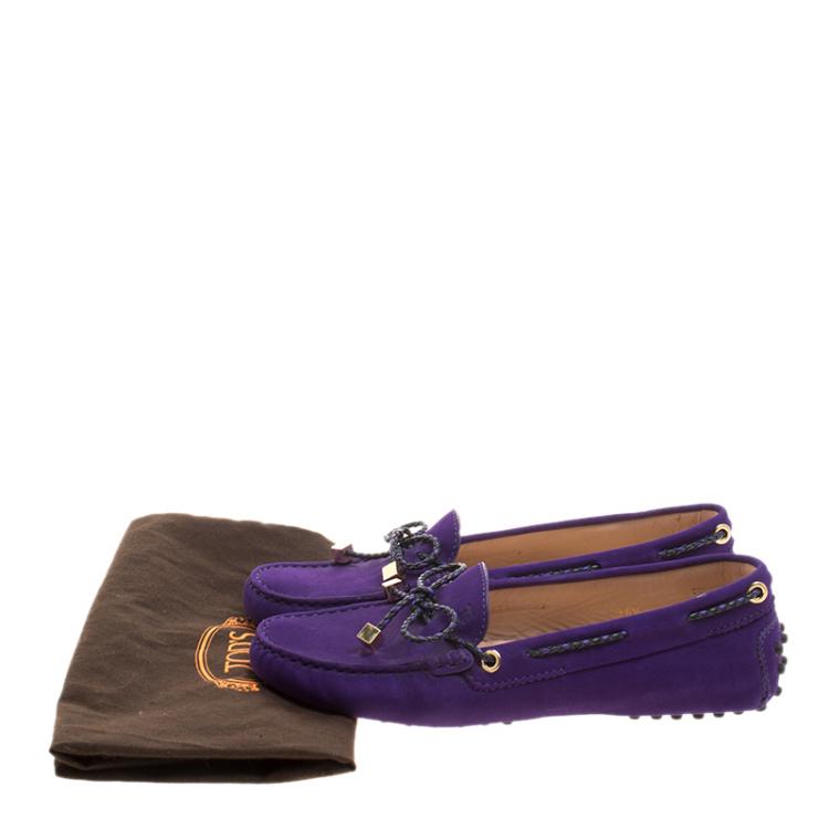 Pre Owned Tod’s Purple Suede Braided Bow Loafers Size 36.5