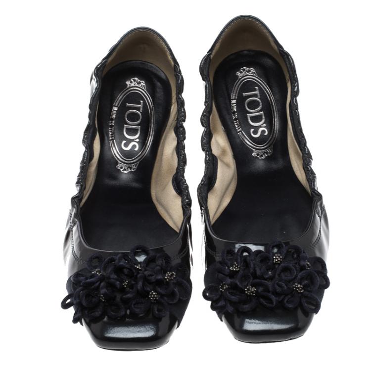 Pre Owned Tod's Navy Blue Patent Leather Ballet Flats Size 37.5