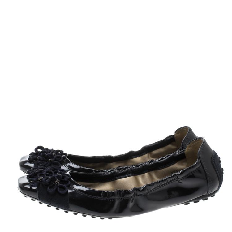 Pre Owned Tod's Navy Blue Patent Leather Ballet Flats Size 37.5