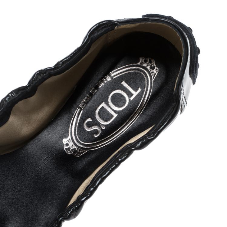 Pre Owned Tod's Navy Blue Patent Leather Ballet Flats Size 37.5