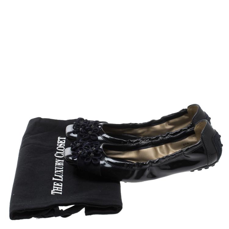 Pre Owned Tod's Navy Blue Patent Leather Ballet Flats Size 37.5