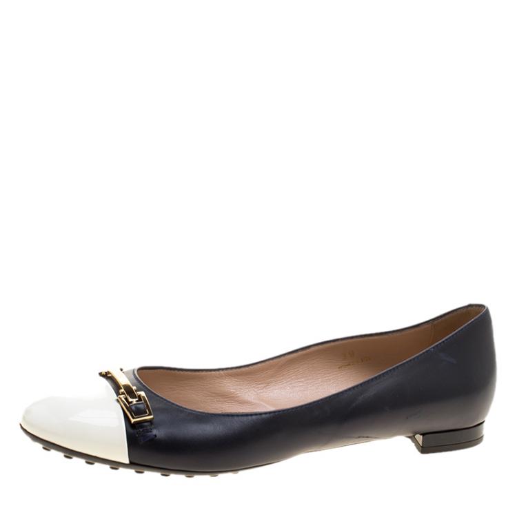 Pre Owned Tod's Two Tone Leather Cap Toe Ballet Flats Size 39