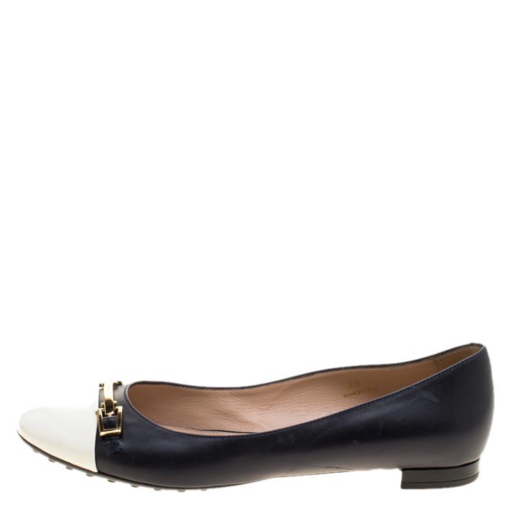 Pre Owned Tod's Two Tone Leather Cap Toe Ballet Flats Size 39