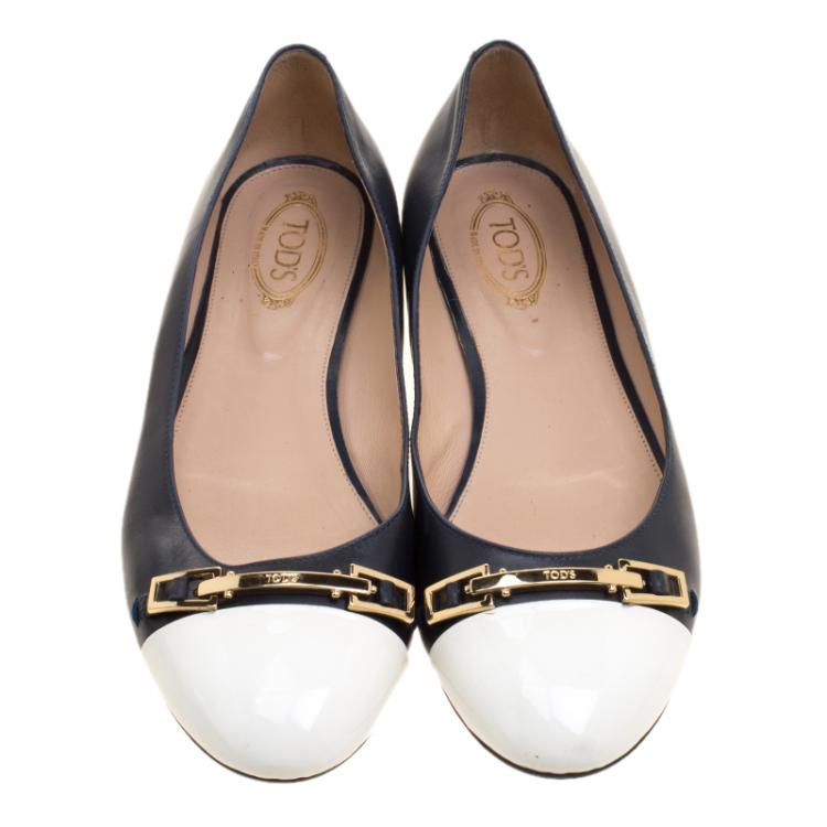 Pre Owned Tod's Two Tone Leather Cap Toe Ballet Flats Size 39