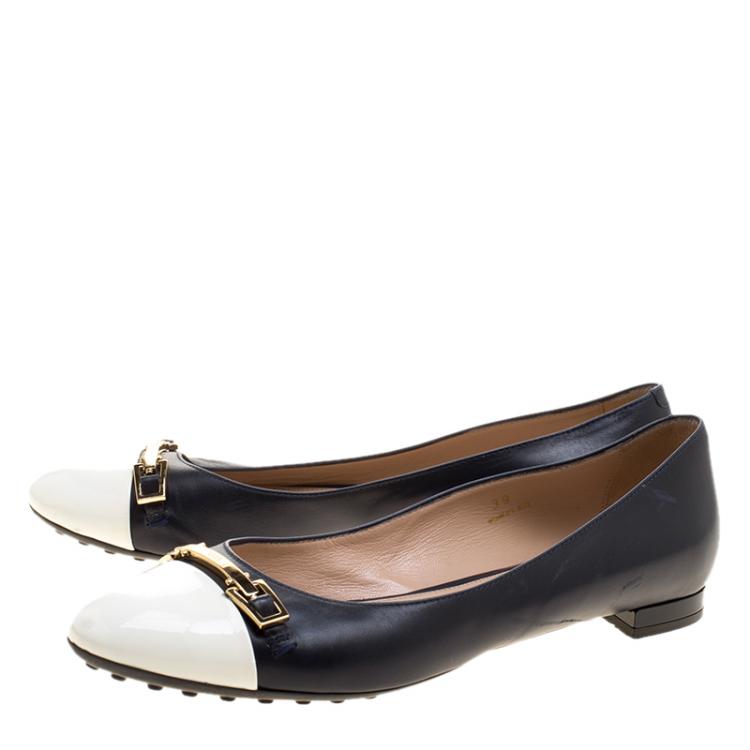 Pre Owned Tod's Two Tone Leather Cap Toe Ballet Flats Size 39