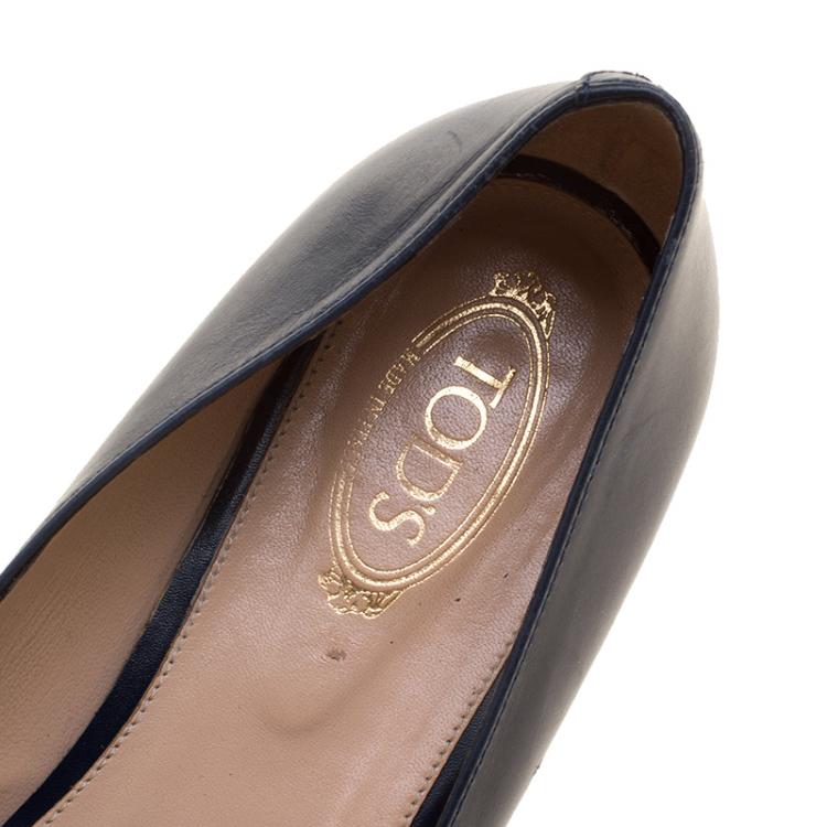 Pre Owned Tod's Two Tone Leather Cap Toe Ballet Flats Size 39