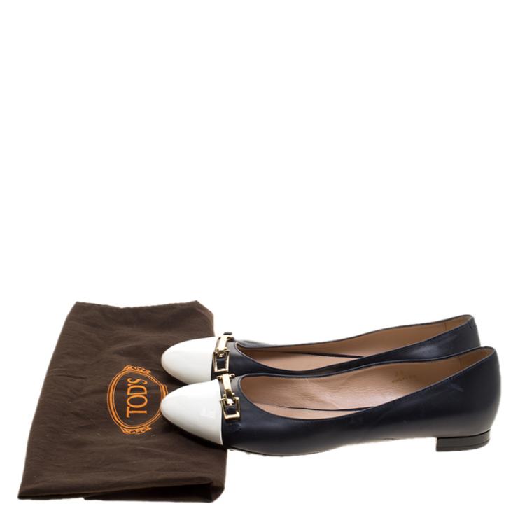 Pre Owned Tod's Two Tone Leather Cap Toe Ballet Flats Size 39