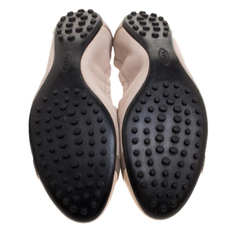 مملوكة مسبقًا Tod's Beige Leather Buckle Detail Ballet Flats Size 37.5