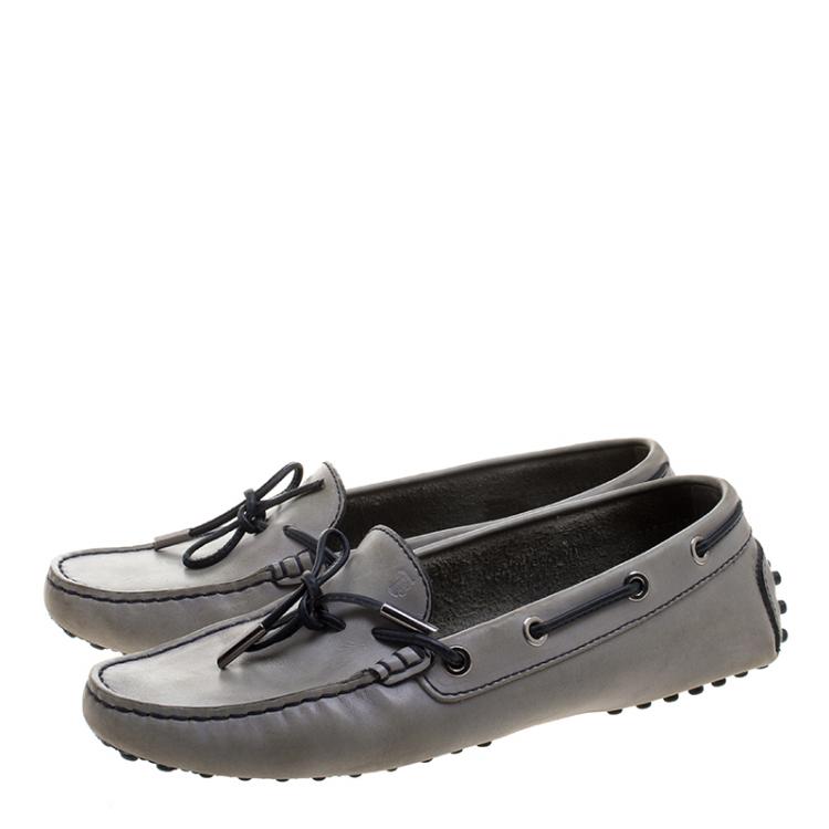 Pre Owned Tod's Grey Leather Bow Loafers Size 37