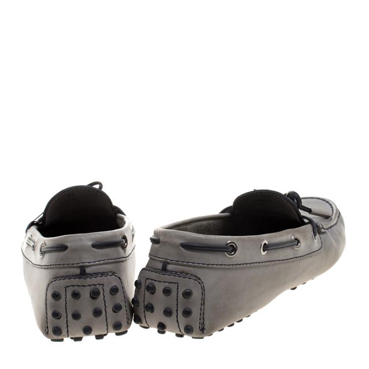 Pre Owned Tod's Grey Leather Bow Loafers Size 37