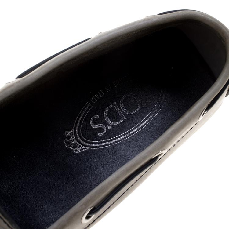 Pre Owned Tod's Grey Leather Bow Loafers Size 37
