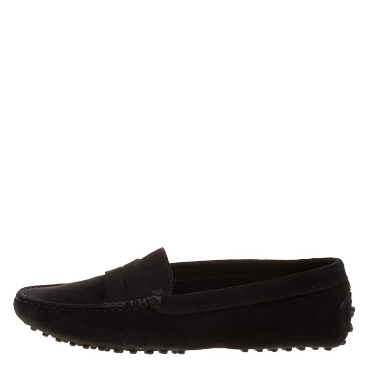 Pre Owned Tod's Black Suede Penny Loafers Size 37.5