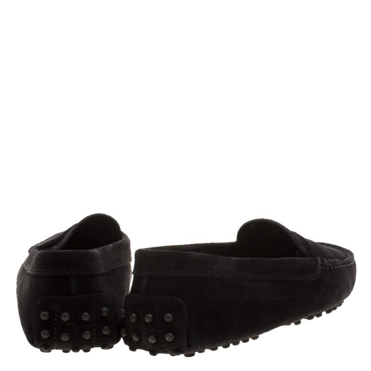Pre Owned Tod's Black Suede Penny Loafers Size 37.5
